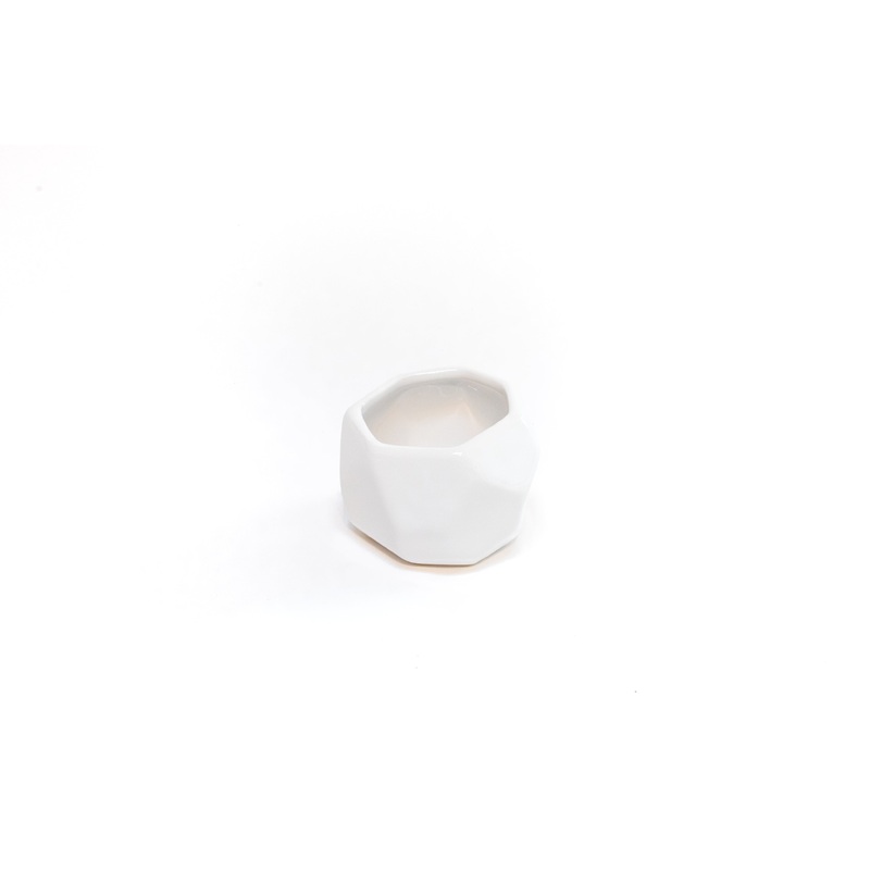 White Geometric Ceramic Container