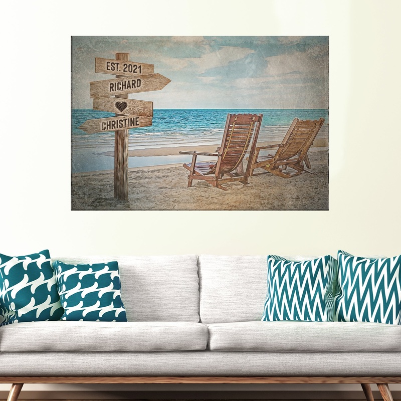 Beach Couple Names Sign|18×12 inch Medium Premium Gallery Wrapped|24×16 inch Large Premium Gallery Wrapped|36×24 inch Extra Large Premium Gallery Wrapped