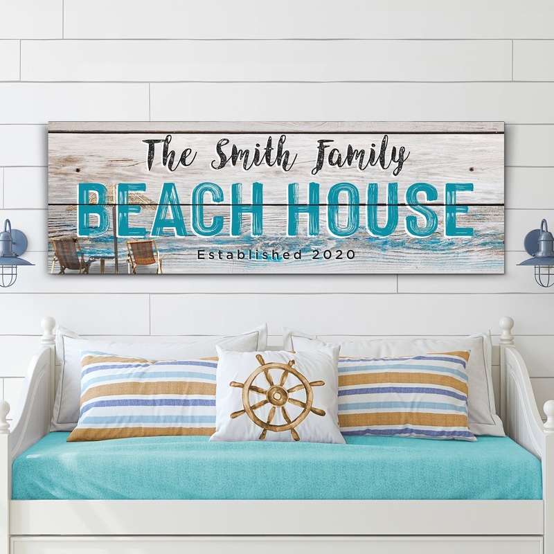 Beach House Sign II|12×36 inch Medium Premium Gallery Wrapped|16×48 inch Large Premium Gallery Wrapped|20×60 inch Extra Large Premium Gallery Wrapped