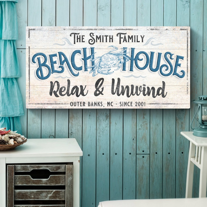 Beach House Sign IV|20×10 inch Medium Premium Gallery Wrapped|48×24 inch Large Premium Gallery Wrapped|60×30 inch Extra Large Premium Gallery Wrapped
