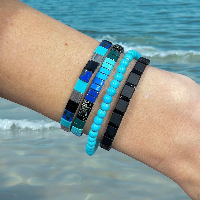 BLUE ABYSS – 4 Tila Bead Bracelet Stack
