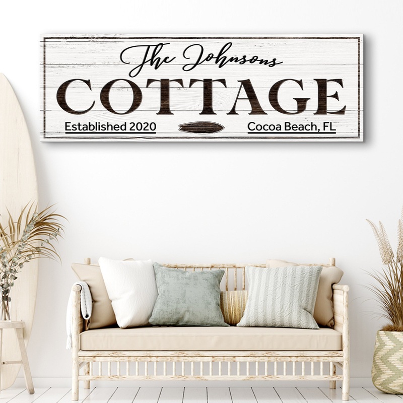 Cottage Beach House Sign|12×36 inch Medium Premium Gallery Wrapped|16×48 inch Large Premium Gallery Wrapped|20×60 inch Extra Large Premium Gallery Wrapped