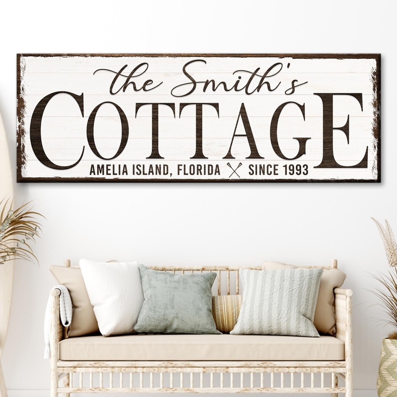 Cottage Beach House Sign II|12×36 inch Medium Premium Gallery Wrapped|16×48 inch Large Premium Gallery Wrapped|20×60 inch Extra Large Premium Gallery Wrapped