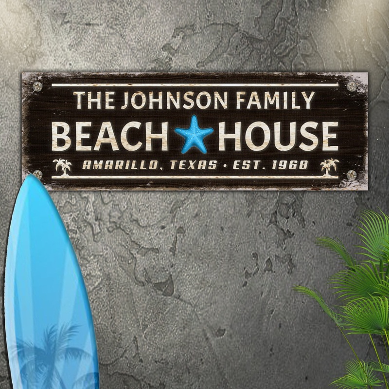 Family Beach House Sign III|12×36 inch Medium Premium Gallery Wrapped|16×48 inch Large Premium Gallery Wrapped|20×60 inch Extra Large Premium Gallery Wrapped
