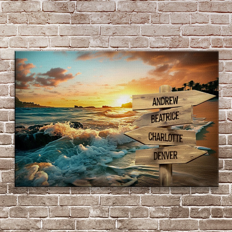 Family Name Ocean Sunset Sign|18×12 inch Medium Premium Gallery Wrapped|24×16 inch Large Premium Gallery Wrapped|36×24 inch Extra Large Premium Gallery Wrapped
