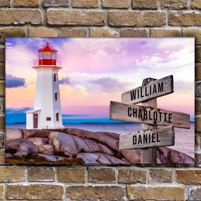 Lighthouse Family Names Sign|18×12 inch Medium Premium Gallery Wrapped|24×16 inch Large Premium Gallery Wrapped|36×24 inch Extra Large Premium Gallery Wrapped