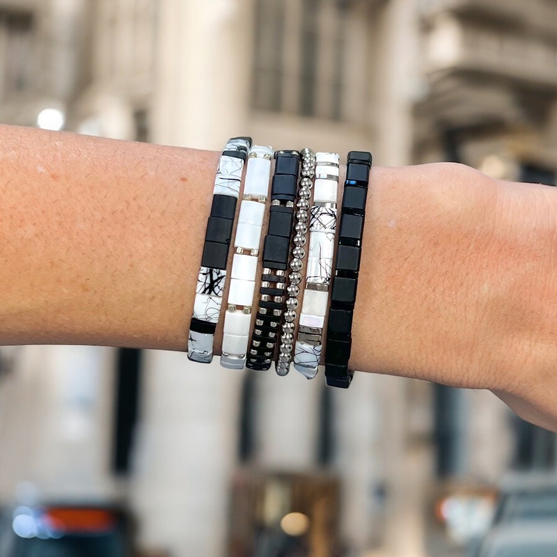 NIGHT CLUB – 6 Tila Bead Bracelet Stack