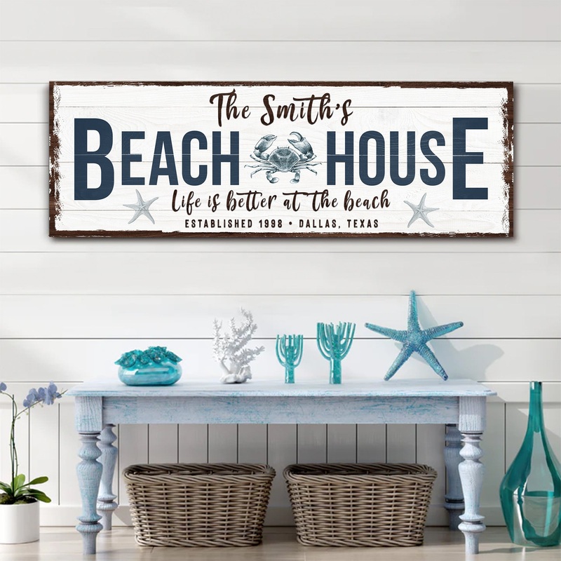 Personalized Beach House Sign|12×36 inch Medium Premium Gallery Wrapped|16×48 inch Large Premium Gallery Wrapped|20×60 inch Extra Large Premium Gallery Wrapped