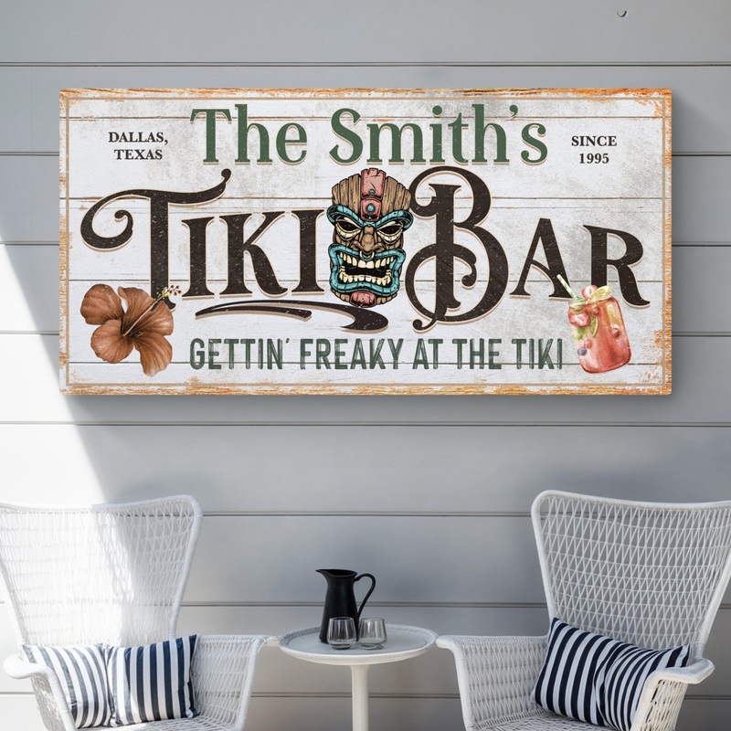 Personalized Tiki Bar Sign|20×10 inch Medium Premium Gallery Wrapped|48×24 inch Large Premium Gallery Wrapped|60×30 inch Extra Large Premium Gallery Wrapped