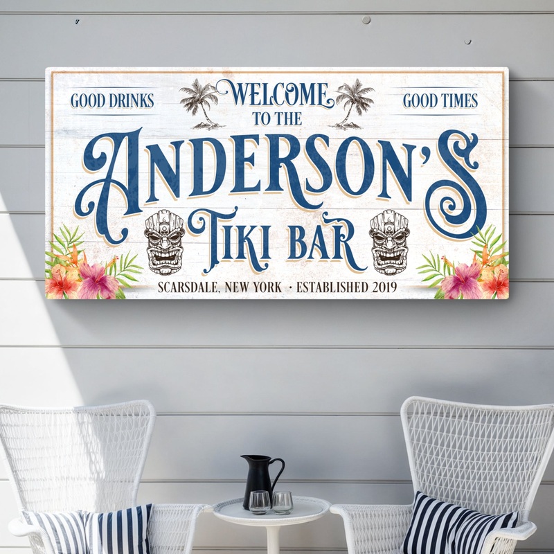 Personalized Tiki Bar Sign II|20×10 inch Medium Premium Gallery Wrapped|48×24 inch Large Premium Gallery Wrapped|60×30 inch Extra Large Premium Gallery Wrapped