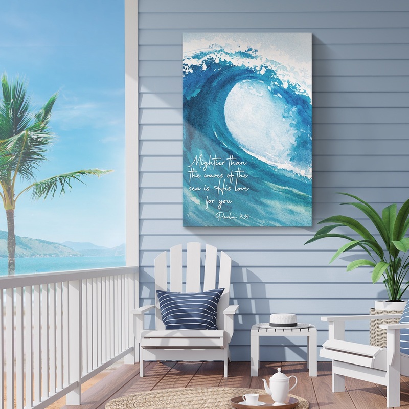 Psalm 93:4 – ‘Mightier Than the Waves’ Ocean-Inspired Christian Wall Art, Religious Wall Art for Living Room