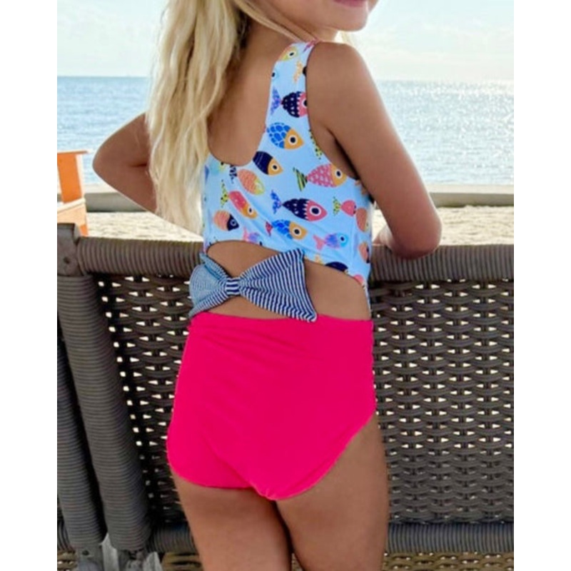 Colorful Fish Cutout Swimsuit With Bow