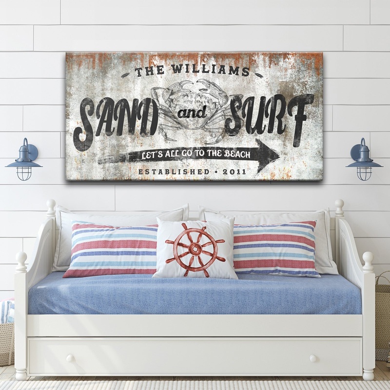 Sand And Surf Sign IV|20×10 inch Medium Premium Gallery Wrapped|48×24 inch Large Premium Gallery Wrapped|60×30 inch Extra Large Premium Gallery Wrapped