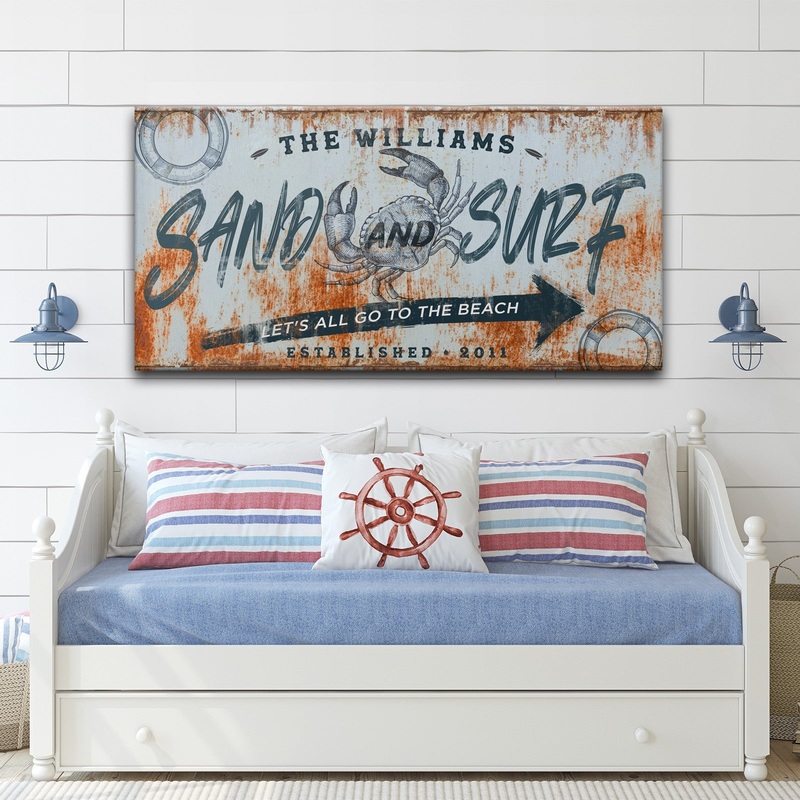 Sand And Surf Sign V|20×10 inch Medium Premium Gallery Wrapped|48×24 inch Large Premium Gallery Wrapped|60×30 inch Extra Large Premium Gallery Wrapped