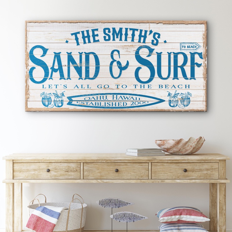 Sand & Surf Sign VIII|20×10 inch Medium Premium Gallery Wrapped|48×24 inch Large Premium Gallery Wrapped|60×30 inch Extra Large Premium Gallery Wrapped