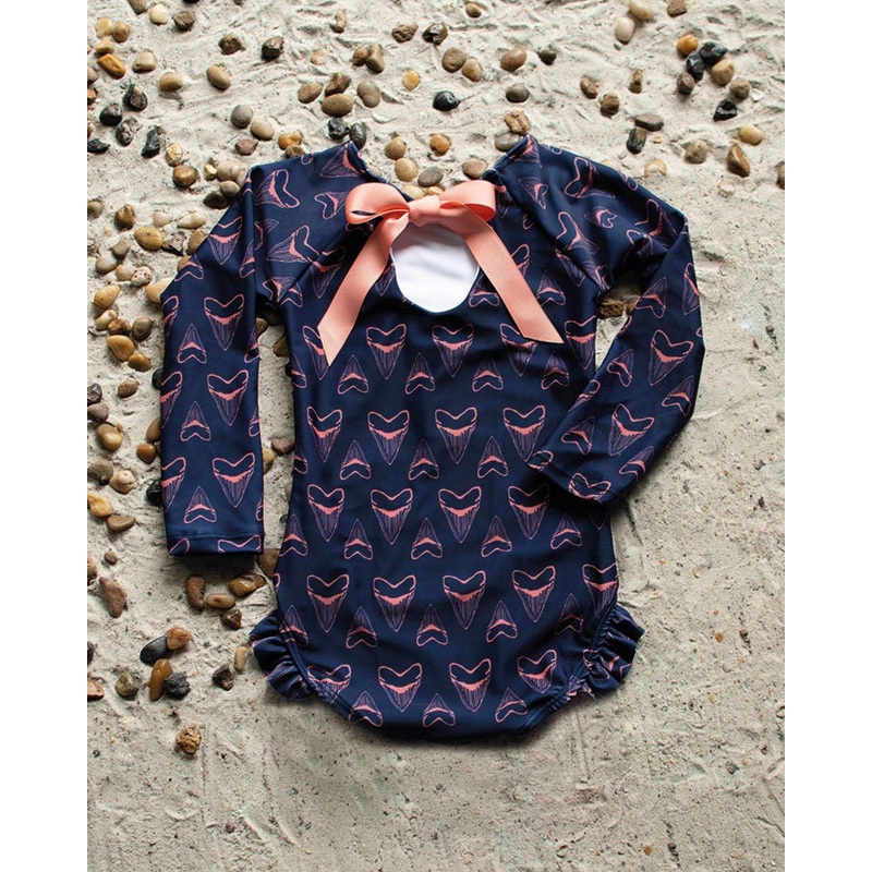 Shark Bite Long Sleeve One Piece with Bow