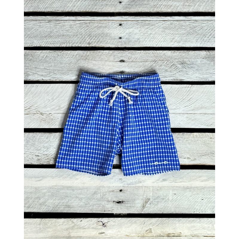 Textured Gingham Boys Swim Trunks