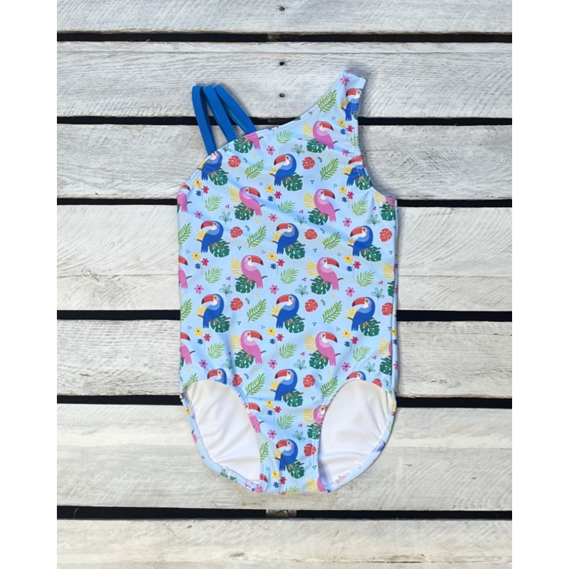 Too Cute Toucans Girls Asymmetric One Piece with Straps