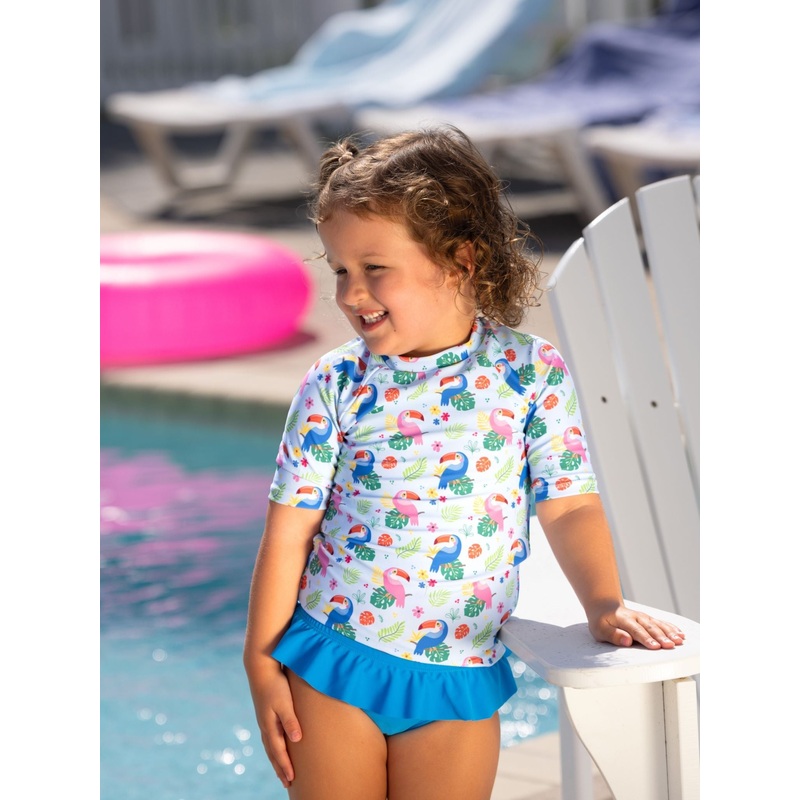 Too Cute Toucans Girls Short Sleeve Sun Shirt and Bottoms