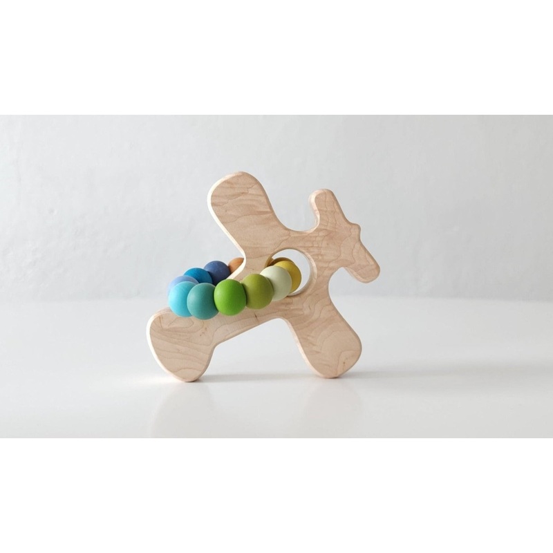 Airplane Wood Grasping Toy With Teething Beads