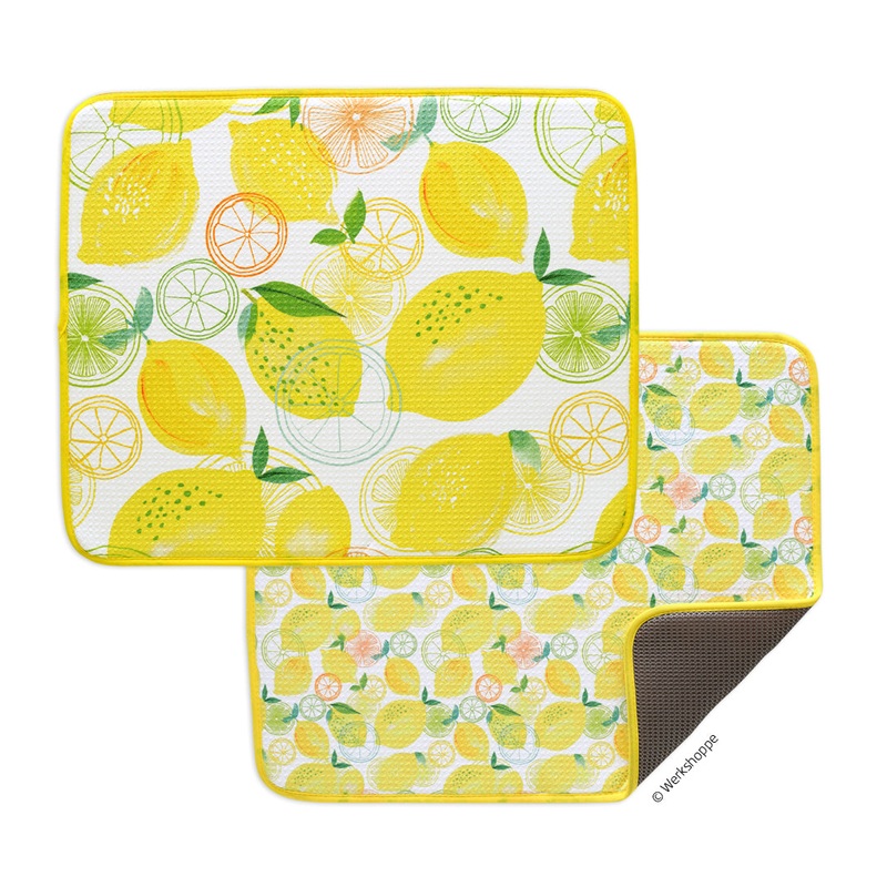 Lemon Plaid Dish Drying Mats