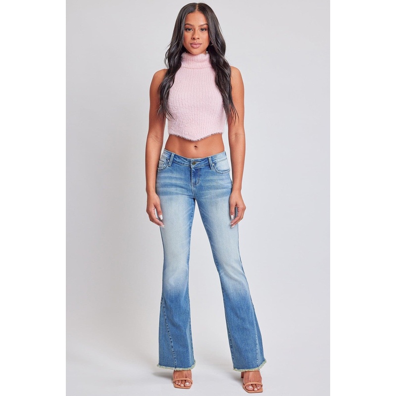 Women’s Low Rise Fray Hem Flare Jeans