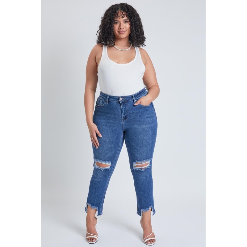 Women’s Plus Dream Slim Straight Ankle Jeans With Hem Destruction