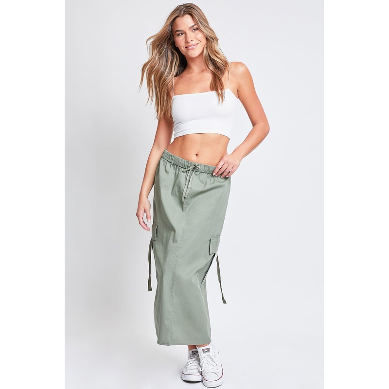 Womens Poplin Maxi Drawcord Cargo Skirt