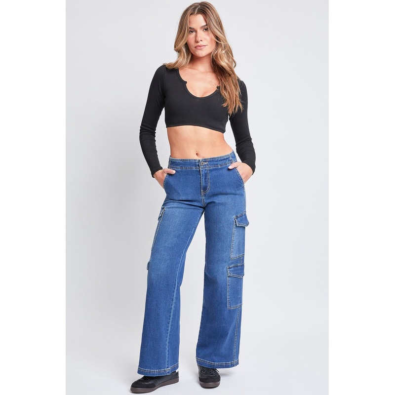 Womens Wide Leg Double Cargo Jeans