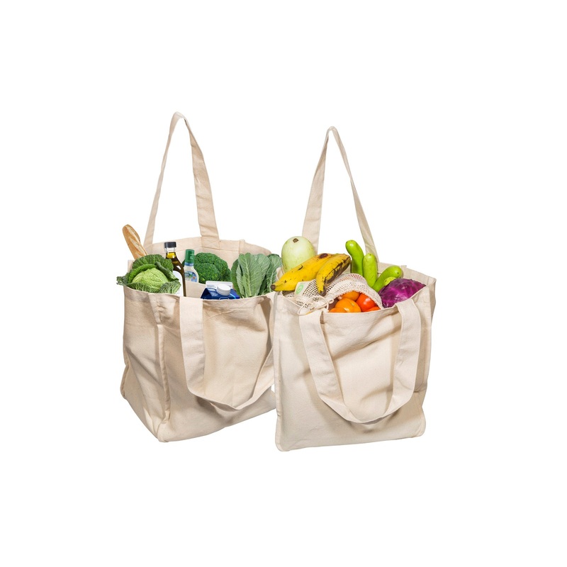 Canvas Grocery Tote Bags|Plain|Striped Blue|1 Bag|2 Bags|3 Bags