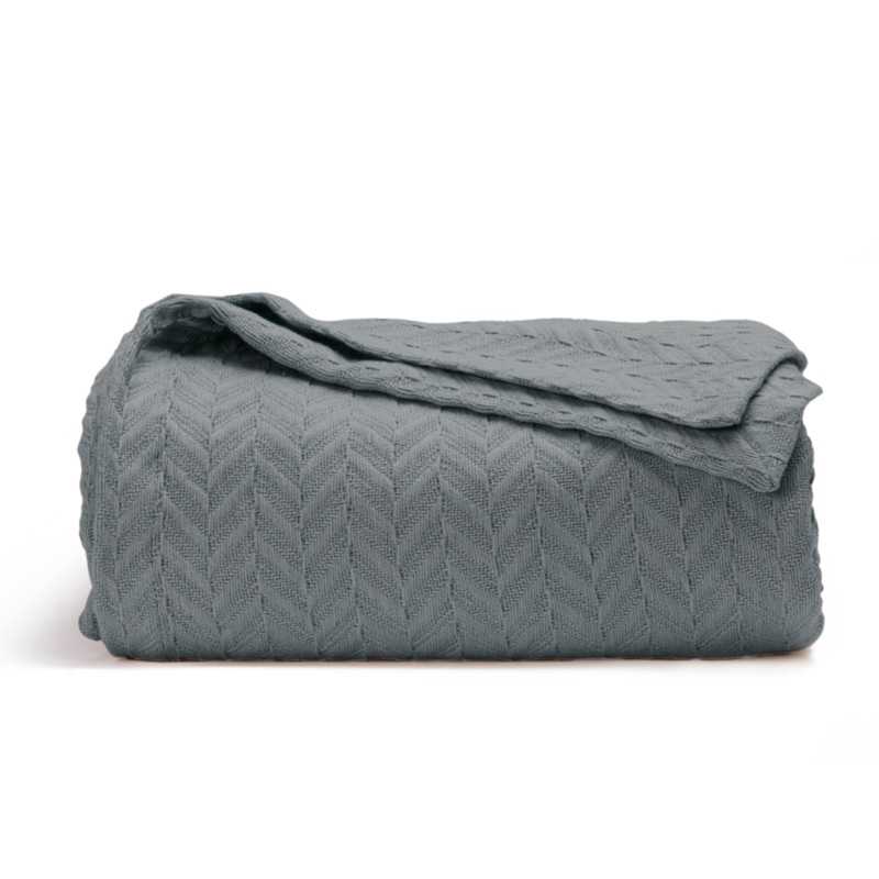 Herringbone Cotton Blanket|Ivory|Gray|Blue|Twin|Queen|King