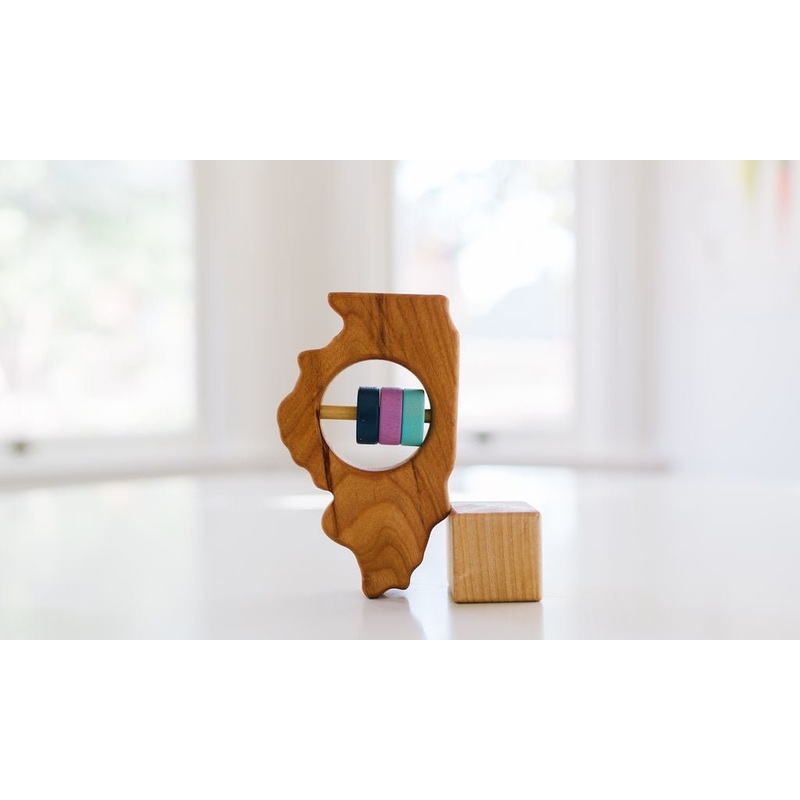Illinois State Wooden Baby Rattle