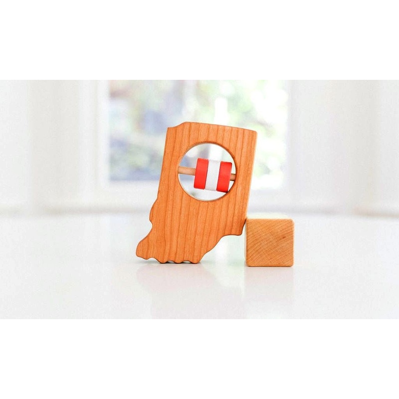 Indiana State Wooden Baby Rattle