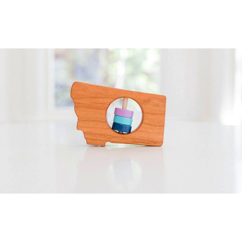 Montana State Wooden Baby Rattle