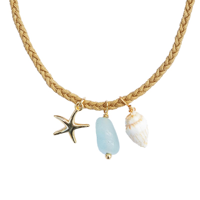 Aqua Splash Offshore Necklace|Tan Cord|Grey Cord