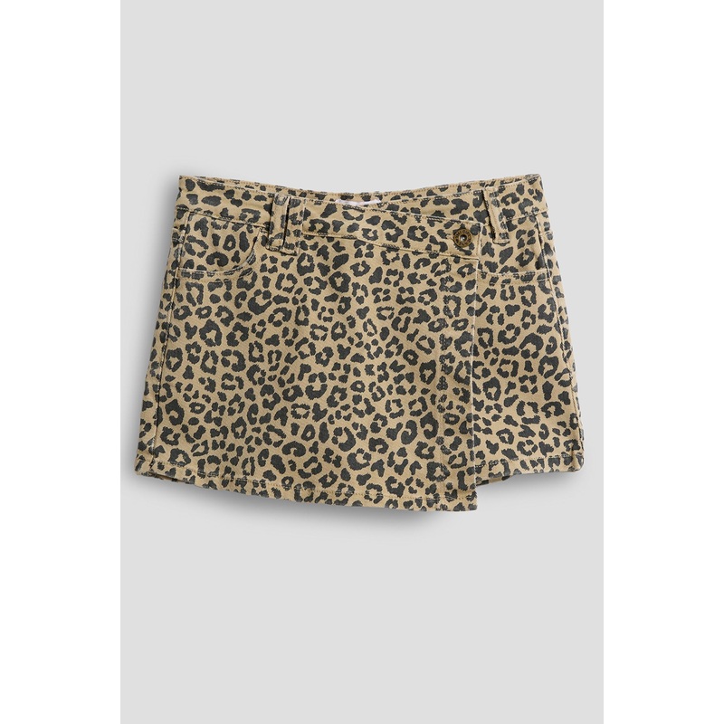 Girls Assymetrical Animal Print Denim Skort