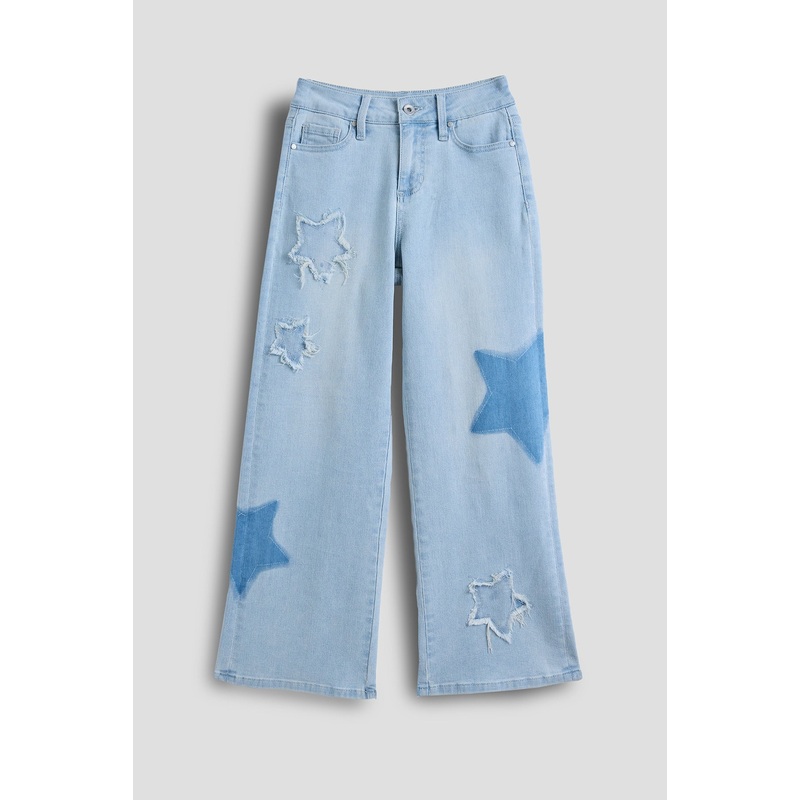 Girls Star Patchwork Wide Leg Jeans