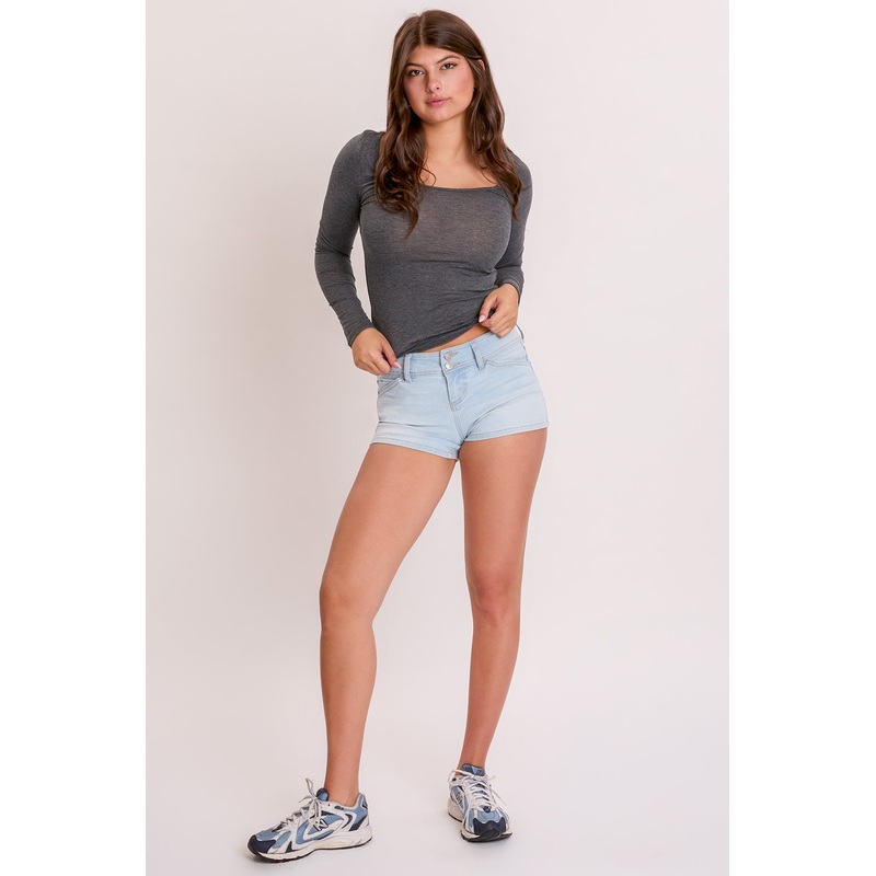 Low Rise 2 Button Slanted Pocket Denim Shorts