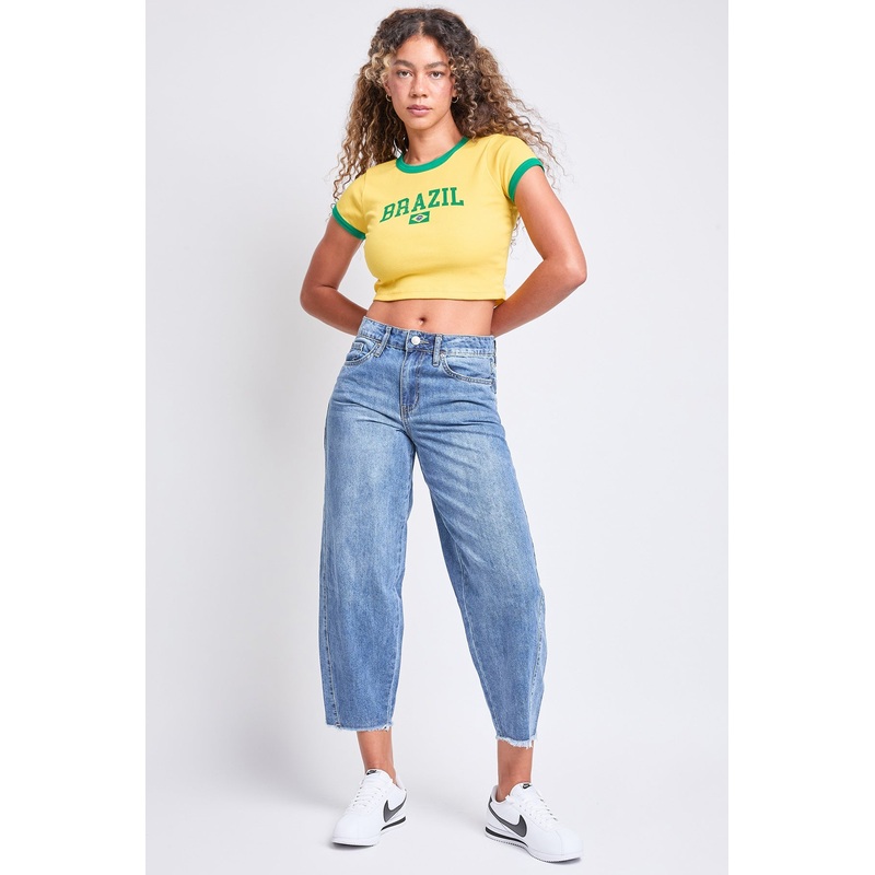 Women’s Baggy Cropped Frayed Barrel Jeans