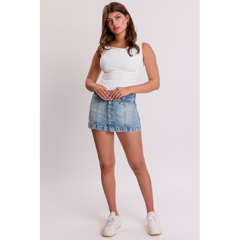 Women’s Button Front Skort|J Faded Blue|L Light Blue|1|3|5|7|9|11|13