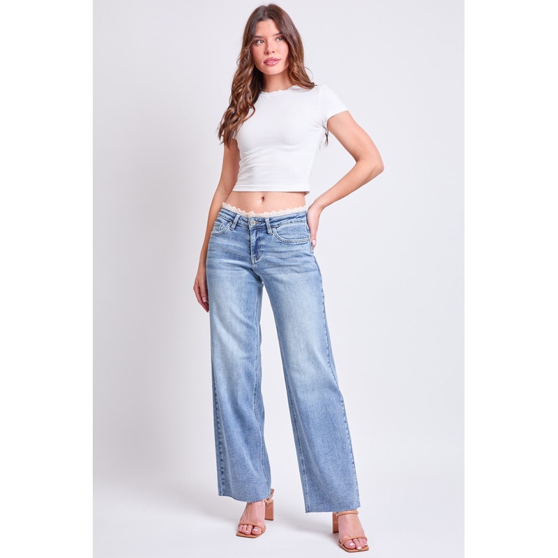 Women’s Luxe Lace Trim Wide Leg Jeans