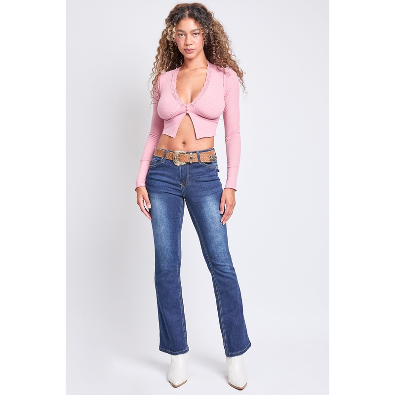 Women’s Mid Rise Bootcut Brown Belted Jeans