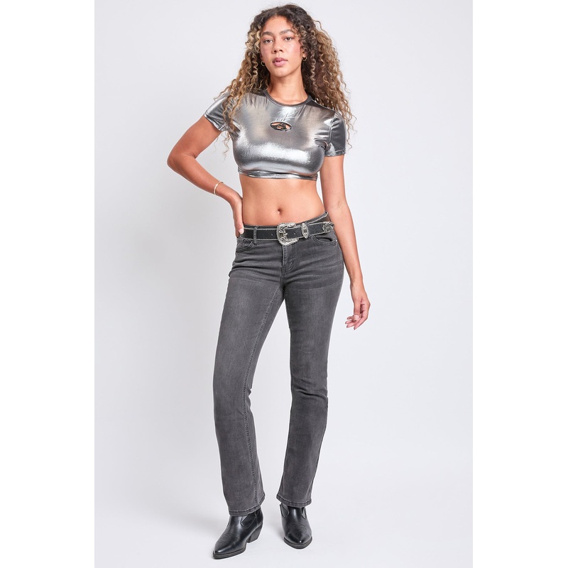 Women’s Mid Rise Flap Pocket Belted Bootcut Jeans