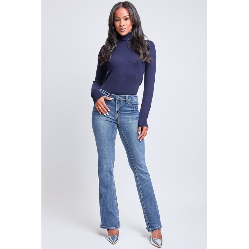 Women’s Mid Rise Heavy Stitch Bootcut Cross Studded Jeans