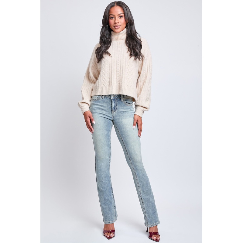 Women’s Mid Rise Heavy Stitch Bootcut Loop Studded Jeans