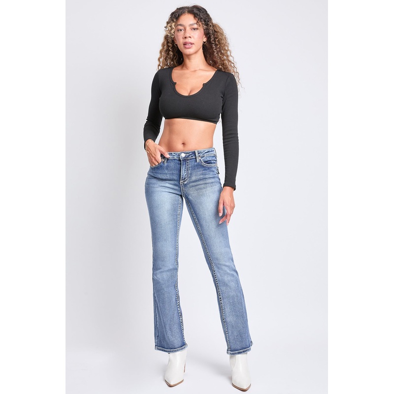 Women’s Mid Rise Heavy Stitch Embroidered Bootcut Jeans