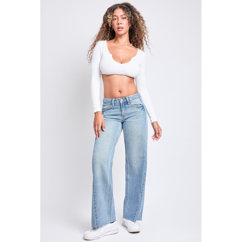 Women’s Mid Rise Rigid Detailed Wide Leg Jeans