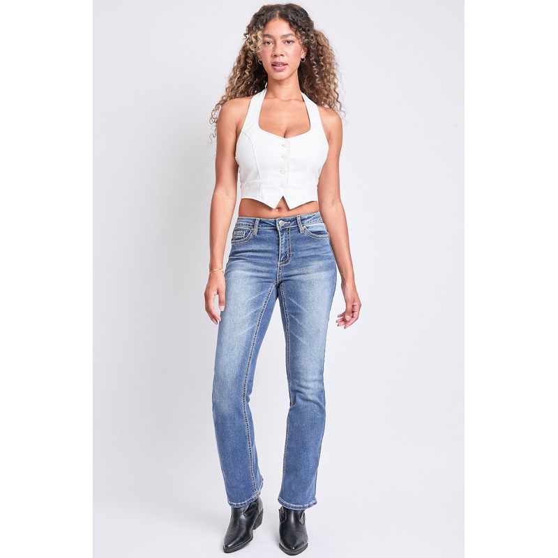 Women’s Mid Rise Studded Fleur De Lis Bootcut Jeans