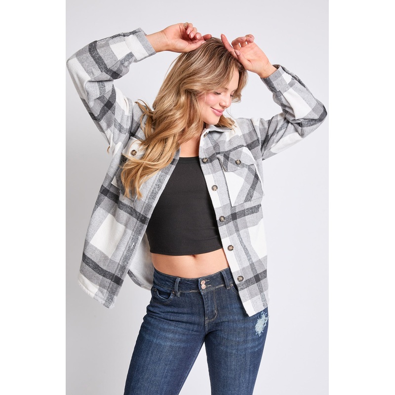Women’s Oversized Plaid Flannel Sherpa Shacket