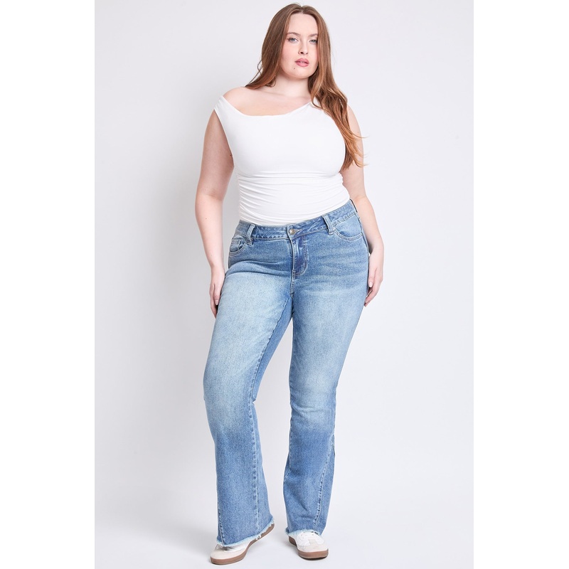 Women’s Plus Low Rise Frayed Hem Flare Jeans